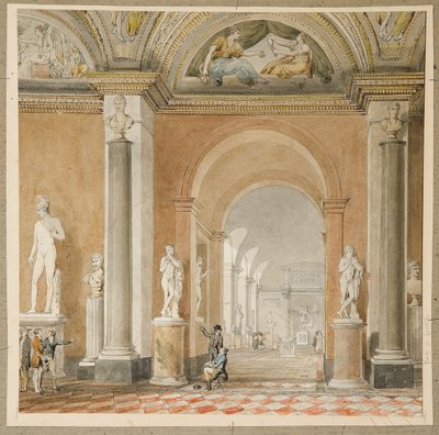 Apollo Alte Gläser In Neues Gestell Das alte Apollo-Zimmer des Belvédère im Louvre (schwarze Kreide & w - c