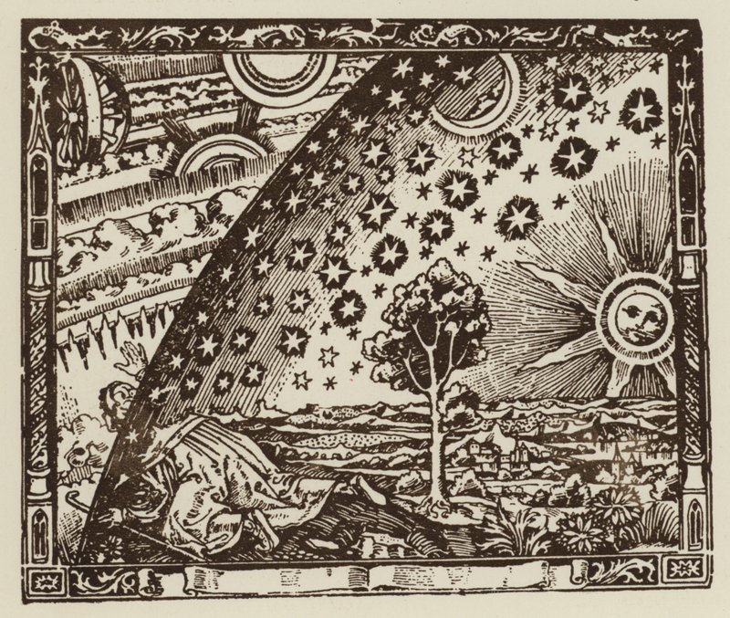 Der Mensch reist bis ans Ende der Welt, Darstellung des Universums im Mittelalter von (after) English School