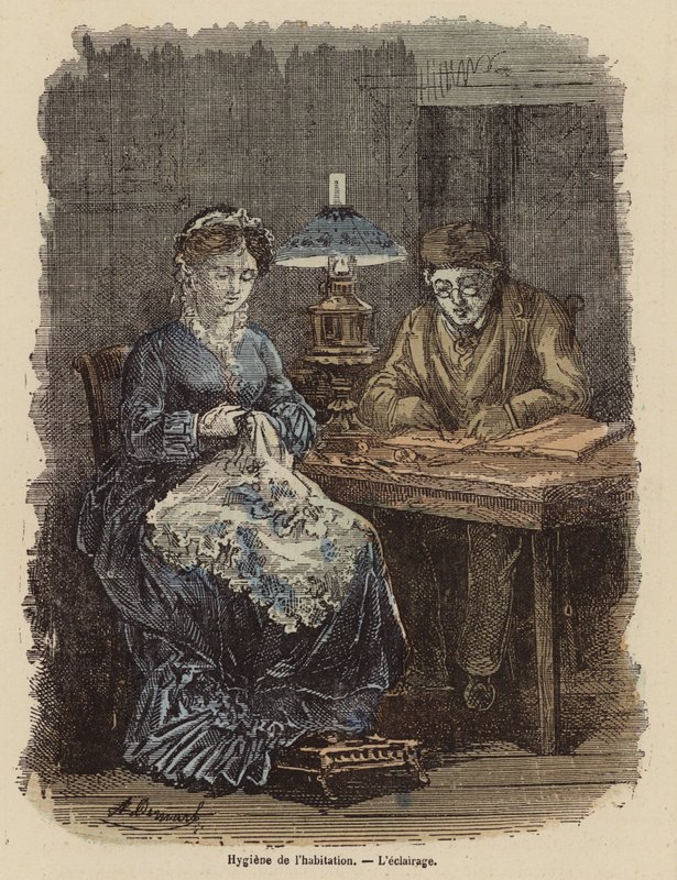 Gesundes Beleuchtungsniveau im Haus (Farbstich) von (after) French School