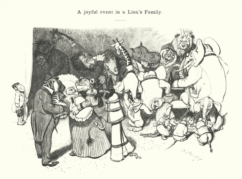 Ein freudiges Ereignis in einer Löwenfamilie von (after) German School