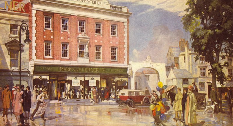 Eine georgianische Fassade, die den lokalen Charakter des Einkaufszentrums bewahrt, 1925 von English School