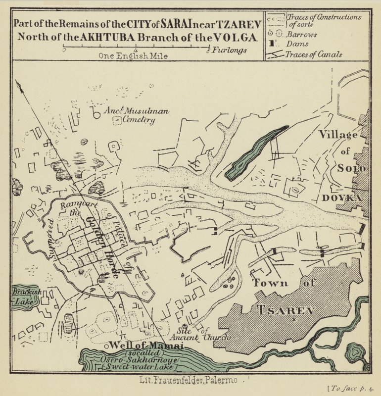 Teil der Überreste der Stadt Sarai nahe Tzarev nördlich des Akhtuba-Arms der Wolga von English School