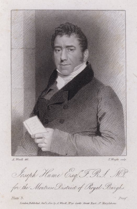 Joseph Hume, schottischer Arzt, Politiker und radikaler Abgeordneter (Stich) von Abraham (after) Wivell