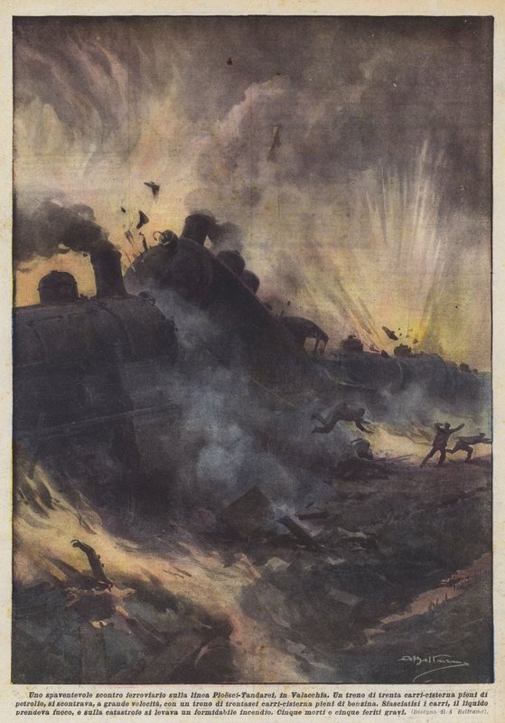 Ein schrecklicher Eisenbahnunfall auf der Linie Ploesci-Tandarei in Walachei von Achille Beltrame