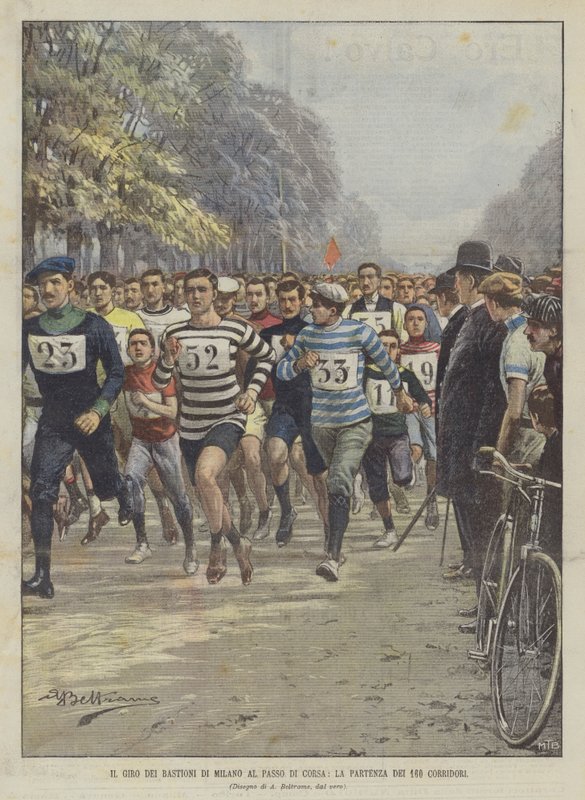 Der Lauf der Bastionen von Mailand, der Start der 160 Läufer von Achille Beltrame