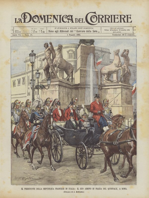 Der Präsident der Französischen Republik in Italien, seine Ankunft auf der Piazza del Quirinale in Rom von Achille Beltrame