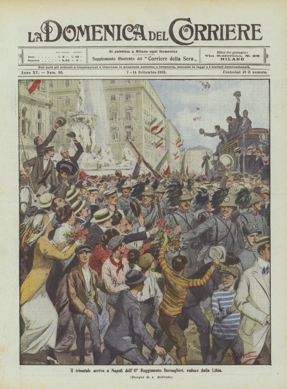 Der triumphale Empfang des 11. Bersaglieri-Regiments in Neapel, zurück aus Libyen von Achille Beltrame