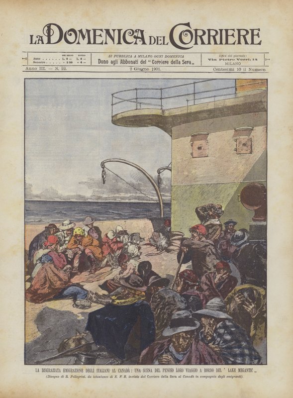 Die unglückliche Auswanderung der Italiener nach Kanada, eine Szene ihrer beschwerlichen Reise an Bord der Lake Megantic von Achille Beltrame