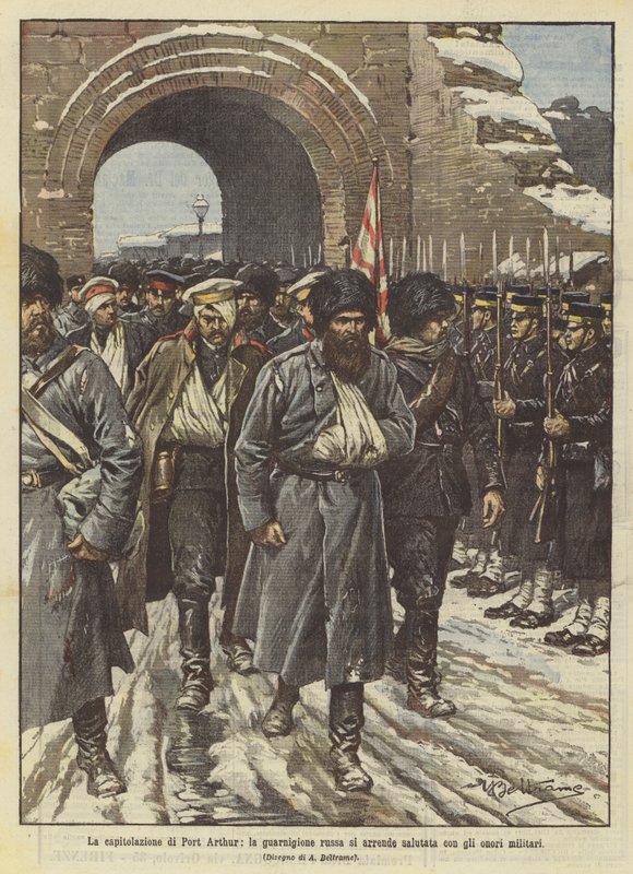 Die Kapitulation von Port Arthur, die russische Garnison ergibt sich mit militärischen Ehren von Achille Beltrame