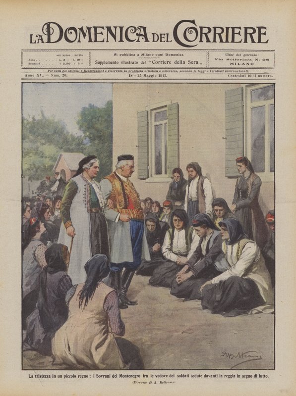 Die Traurigkeit in einem kleinen Königreich, die Herrscher von Montenegro unter den Witwen der Soldaten von Achille Beltrame