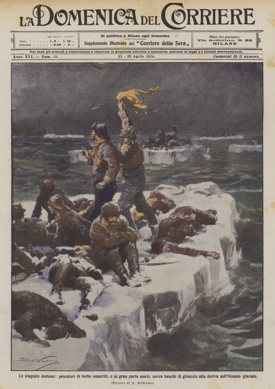 Die fernen Tragödien, verlorene Robbenjäger, die größtenteils auf Eisschollen sterben von Achille Beltrame