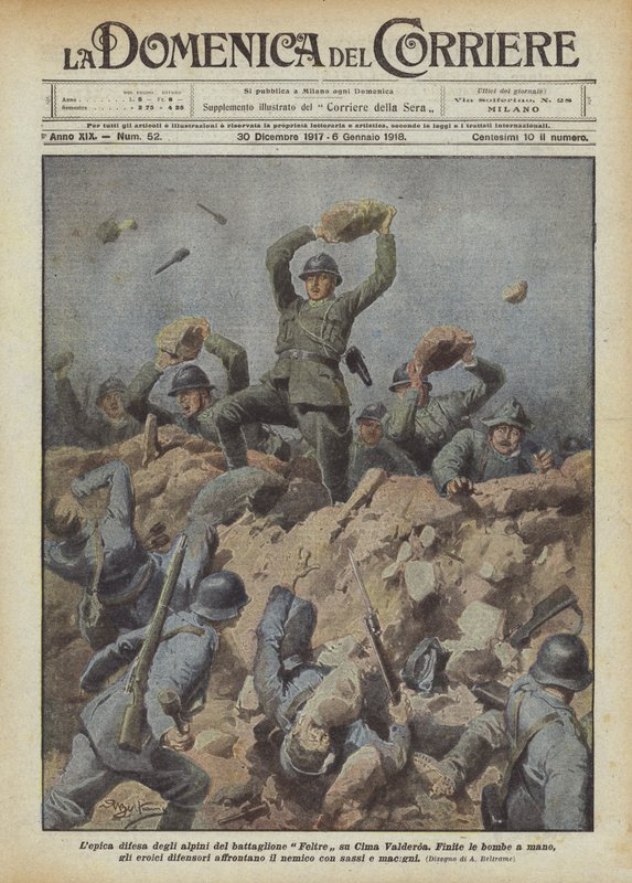 Die epische Verteidigung der Alpini des Bataillons Feltre auf dem Cima Valderoa von Achille Beltrame