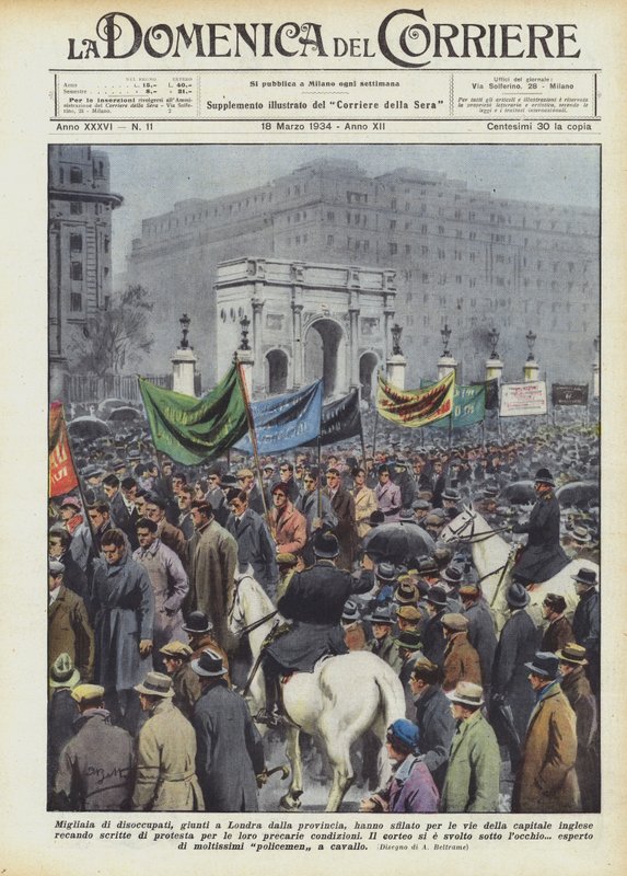 Tausende von Arbeitslosen, die aus der Provinz nach London gekommen sind, marschierten durch die Straßen der Hauptstadt von Achille Beltrame