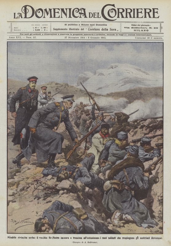 Bewundernswerte serbische Rache, der alte König Peter ermutigt und begeistert seine Soldaten von Achille Beltrame