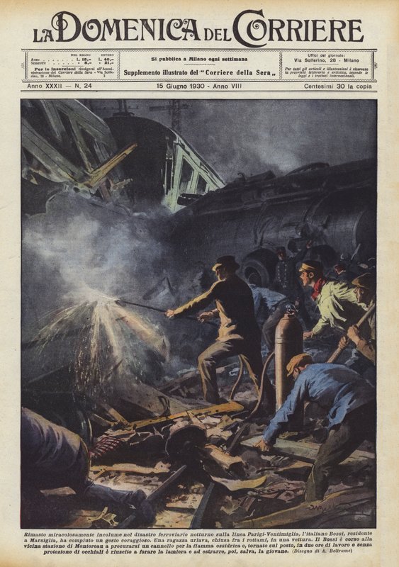 Wunderbar unversehrt geblieben beim nächtlichen Eisenbahnunfall auf der Strecke Paris-Ventimiglia von Achille Beltrame