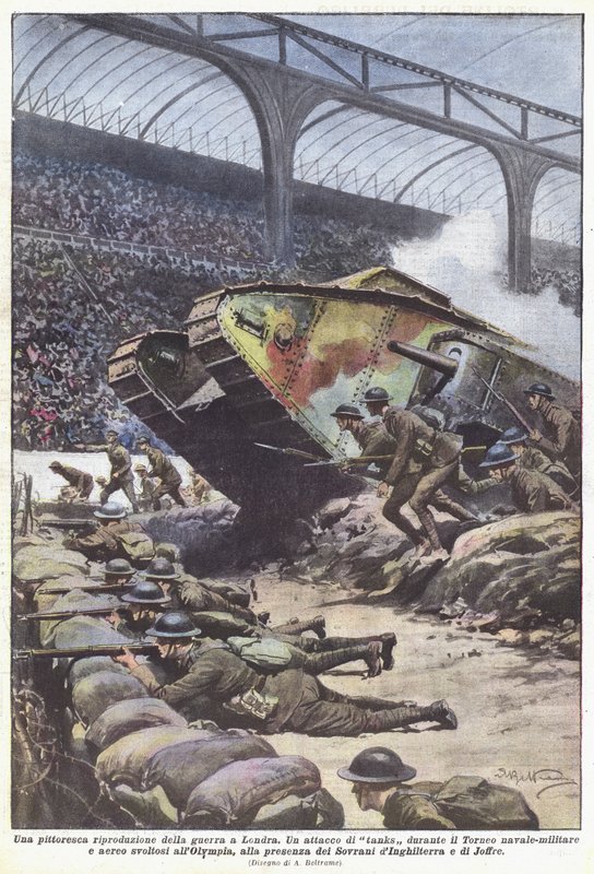 Eine malerische Darstellung des Krieges in London von Achille Beltrame