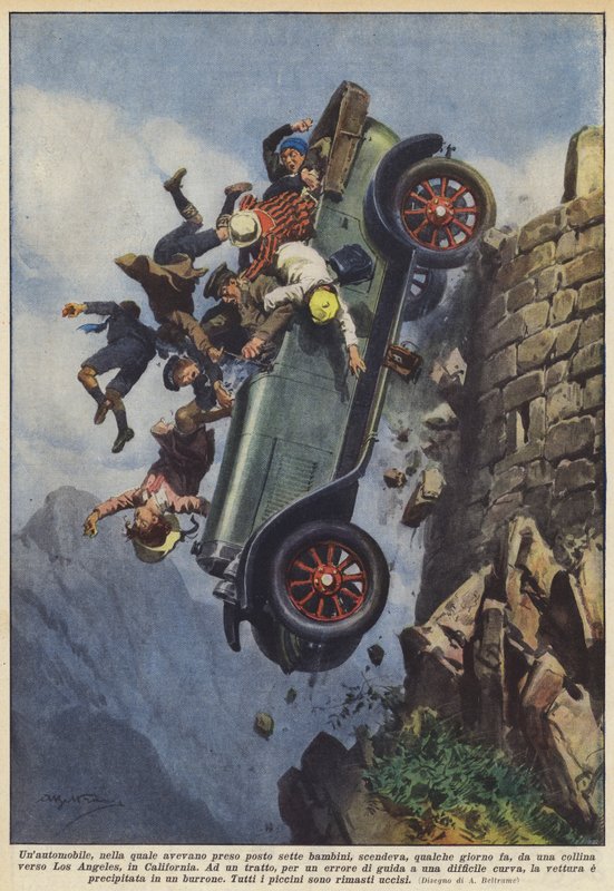 Ein Auto, in dem sieben Kinder saßen, fuhr vor einigen Tagen hinunter von Achille Beltrame