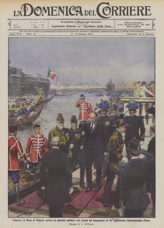 Venedig, der Herzog von Genua kommt in die öffentlichen Gärten, um die XI. Ausstellung zu eröffnen von Achille Beltrame