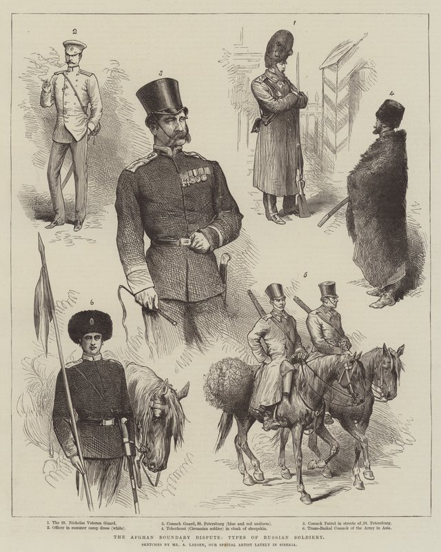 Der afghanische Grenzstreit, Typen russischer Soldaten von Adolf Alfred Larsen