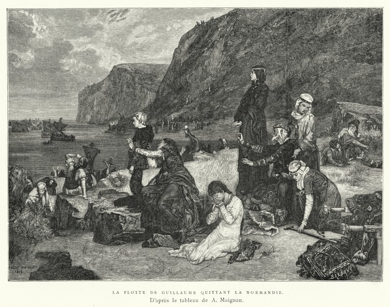 Die Flotte von Wilhelm verlässt die Normandie (Stich) von Albert Pierre René (after) Maignan