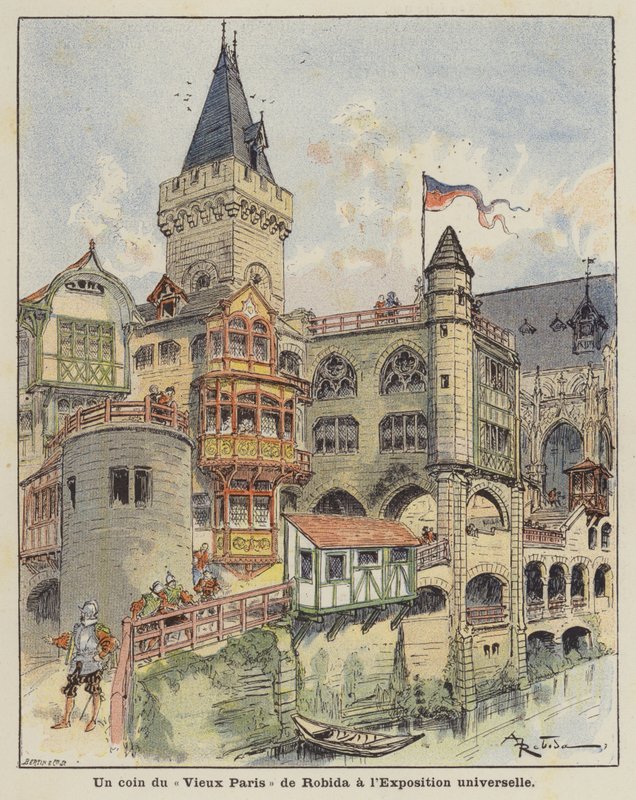 Eine Ecke von Robidas Altem Paris auf der Exposition Universelle von Albert Robida