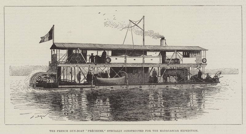 Das französische Kanonenboot Precieuse, speziell für die Madagaskar-Expedition gebaut von Alexandre Brun