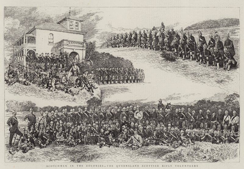Schotten in den Kolonien, die Queensland Scottish Rifle Volunteers von Alfred Chantrey Corbould