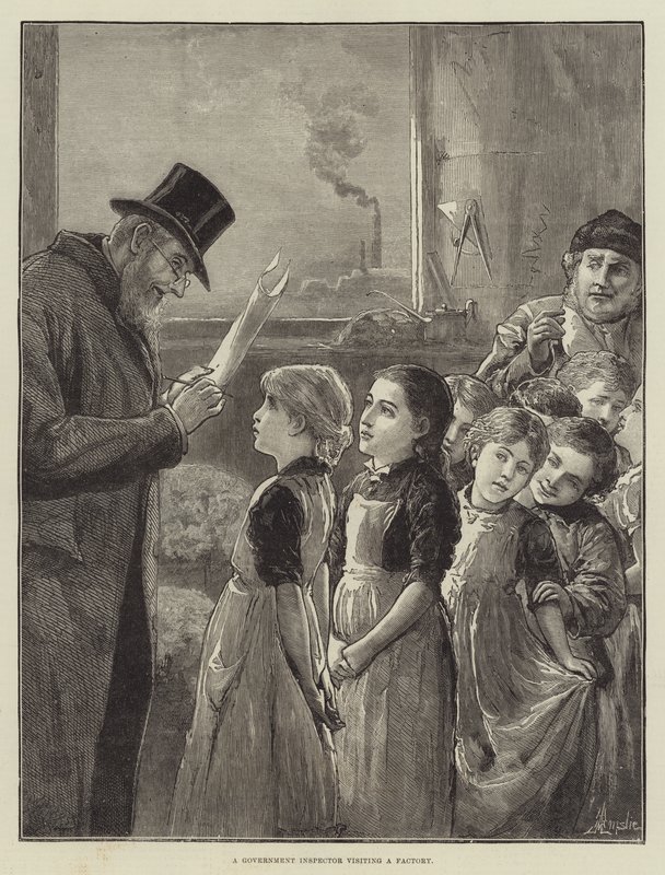 Ein Regierungsinspektor besucht eine Fabrik von Alfred Edward Emslie