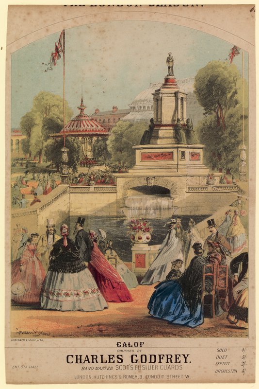Galopp. Zeigt den Garten der Royal Horticultural Society, der zur Ausstellung 1862 angelegt wurde von Alfred Concanen