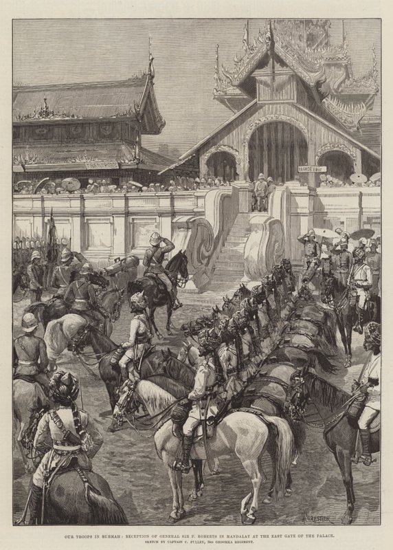 Unsere Truppen in Birma, Empfang von General Sir F. Roberts in Mandalay am Osttor des Palastes von Amedee Forestier