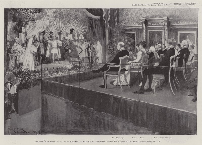 Geburtstagsfeier der Königin in Windsor, Aufführung von Lohengrin vor Ihrer Majestät durch die Covent Garden Opera Company von Amedee Forestier