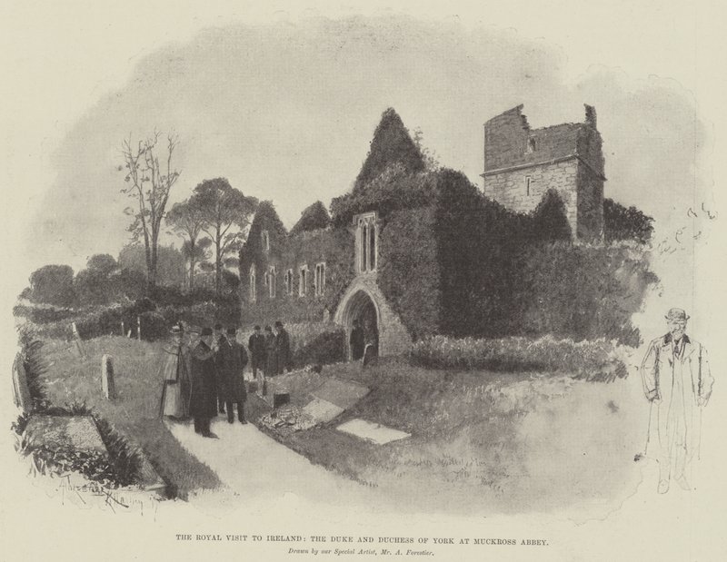 Der königliche Besuch in Irland, der Herzog und die Herzogin von York in der Muckross Abbey von Amedee Forestier