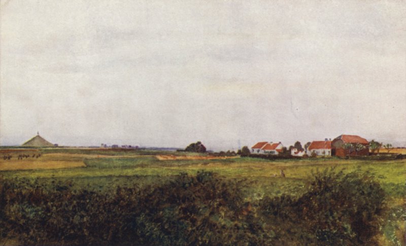 Der Bauernhof von La Belle Alliance und der Hügel mit dem belgischen Löwen, Waterloo von after Amedee Forestier