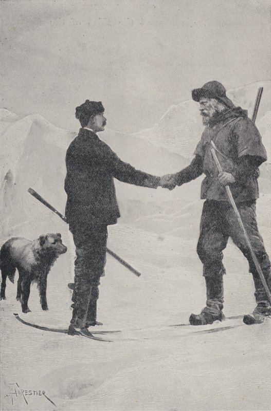 Treffen der Polarforscher Frederick George Jackson und Fridtjof Nansen, Franz-Josef-Land, 1896 von Amedee Forestier