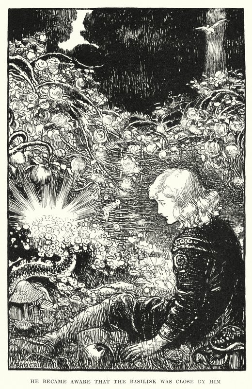 Er bemerkte, dass der Basilisk in seiner Nähe war (Gravur) von Amelia M. (attr.to) Bowerley or Bauerle