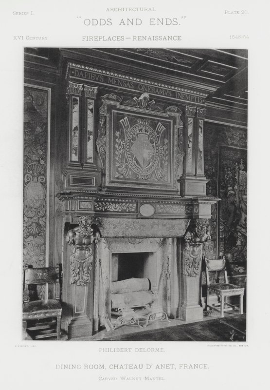 Kamin: Speisesaal, Schloss Anet, Frankreich (s/w Foto) von American Photographer (after)