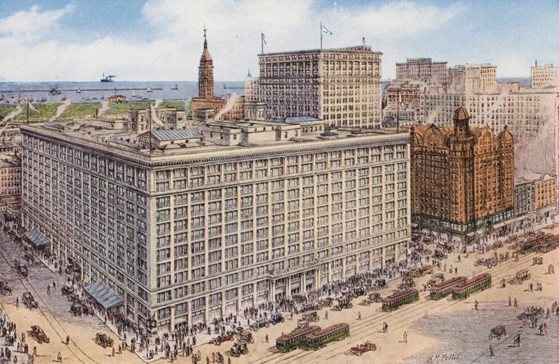 Chicago: Marshall Field und Company von State und Randolph Streets, Einzelhandelsgeschäft des größten Kaufhauses der Welt von American Photographer