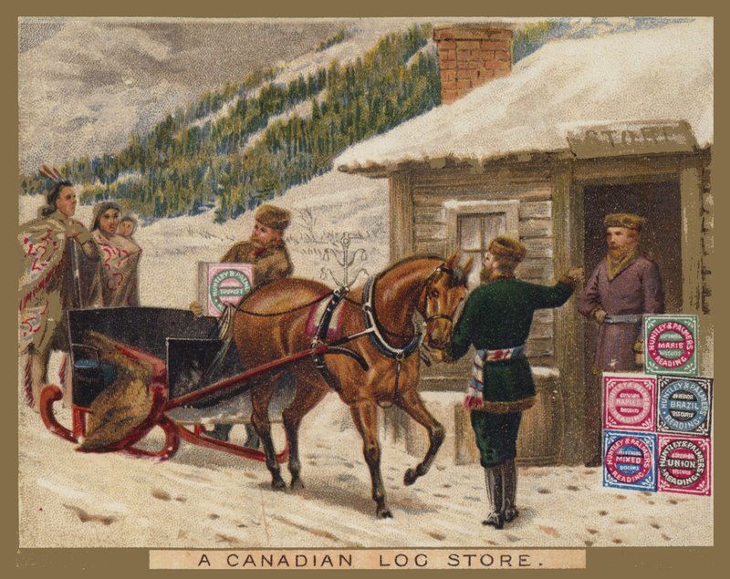 Ein kanadisches Holzlager, Huntley und Palmer Werbung von American School