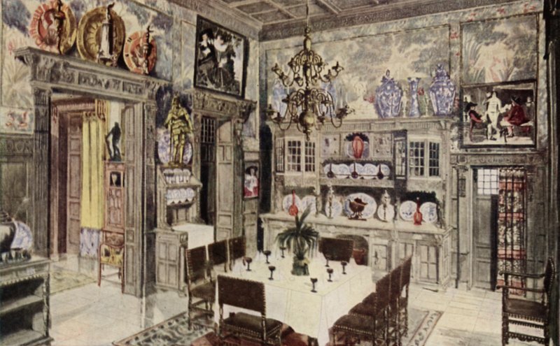 Ein deutsches Modell-Esszimmer (Farblithografie) von American School