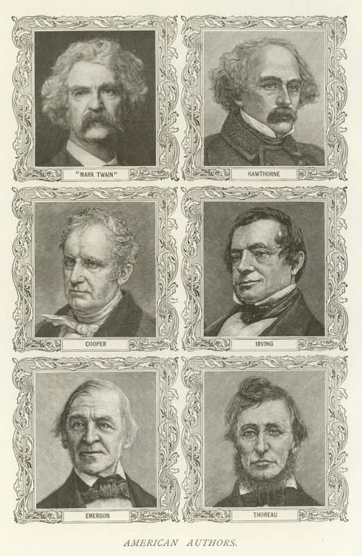 Amerikanische Autoren, Mark Twain, Hawthorne, Cooper, Irving, Emerson, Thoreau von American School