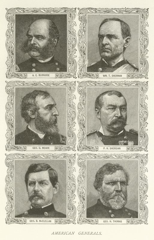 Amerikanische Generäle, A. E. Burnside, William T. Sherman, George G. Meade, P. H. Sheridan, George B. McClellan, George H. Thomas von American School