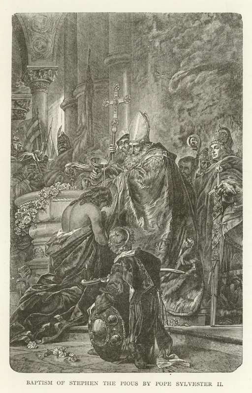 Taufe von Stephan dem Frommen durch Papst Silvester II. von American School