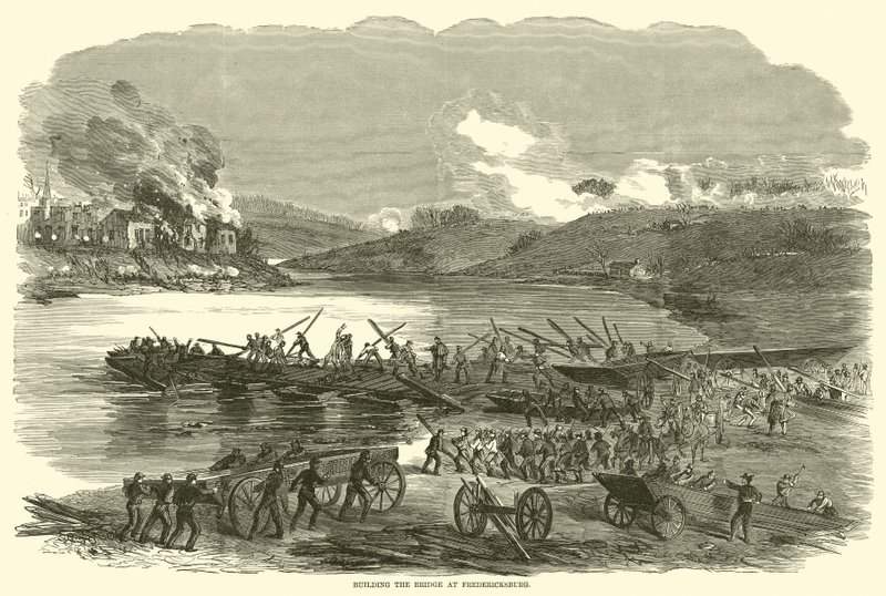 Bau der Brücke in Fredericksburg, Dezember 1862 von American School