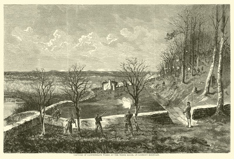 Eroberung der konföderierten Werke am Weißen Haus auf Lookout Mountain, November 1863 von American School