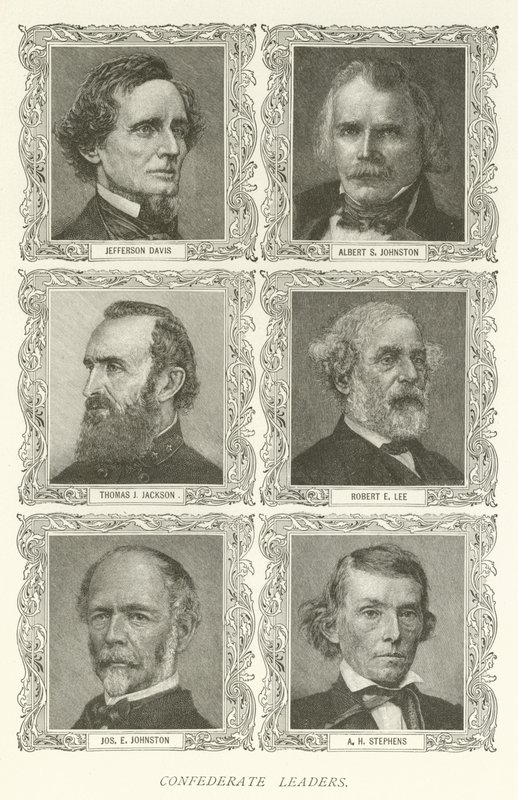Konföderierte Führer, Jefferson Davis, Albert S. Johnston, Thomas J. Jackson, Robert E. Lee, Joseph E. Johnston, A. H. Stephens von American School