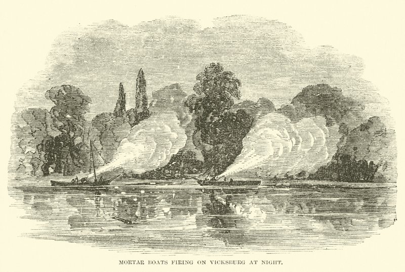 Mörserboote beschießen Vicksburg bei Nacht, Juli 1862 von American School