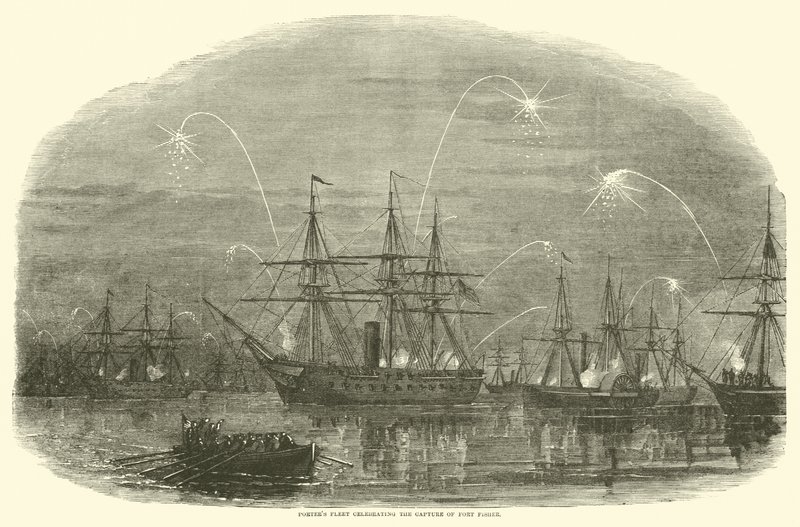 Porters Flotte feiert die Eroberung von Fort Fisher, Januar 1865 von American School