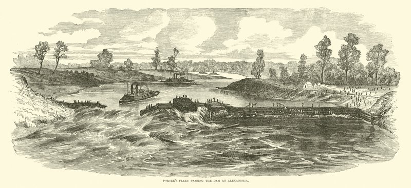 Porters Flotte passiert den Damm bei Alexandria, Mai 1864 von American School