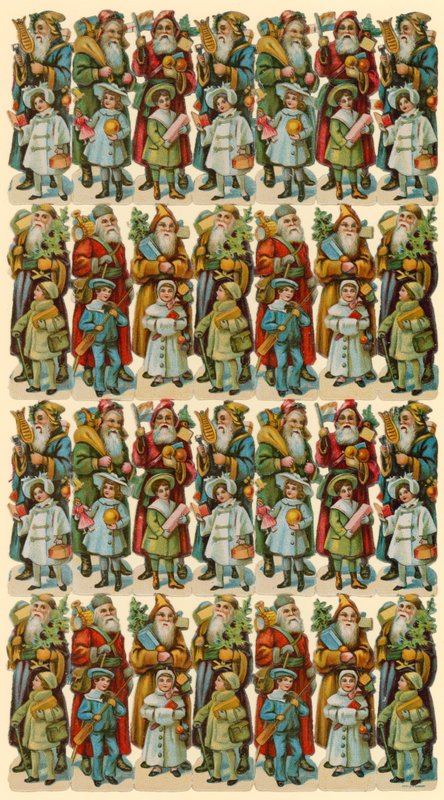 Weihnachtsmann mit Kindern, Blatt mit Figuren von American School