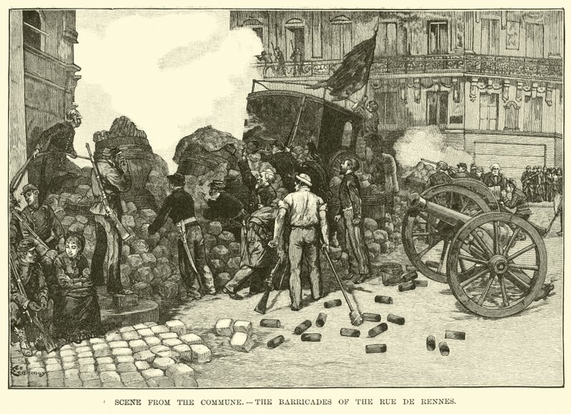 Szene aus der Kommune, die Barrikaden der Rue de Rennes von American School